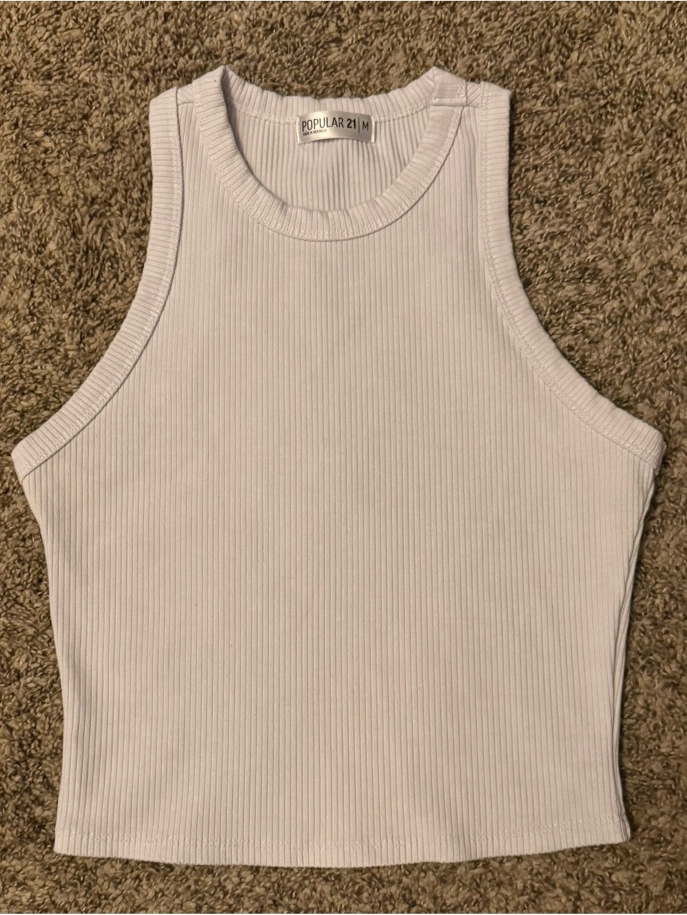 Popular 21 White Ribbed High-Neck Crop Tank